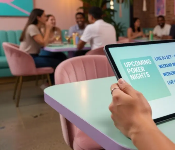 Tablet képernyőjén megjelenő eseménynaptár póker estekhez
